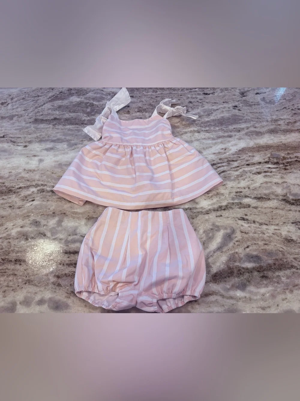 Classic Kids Matching Set – White Top with Pink & Blue Stripes